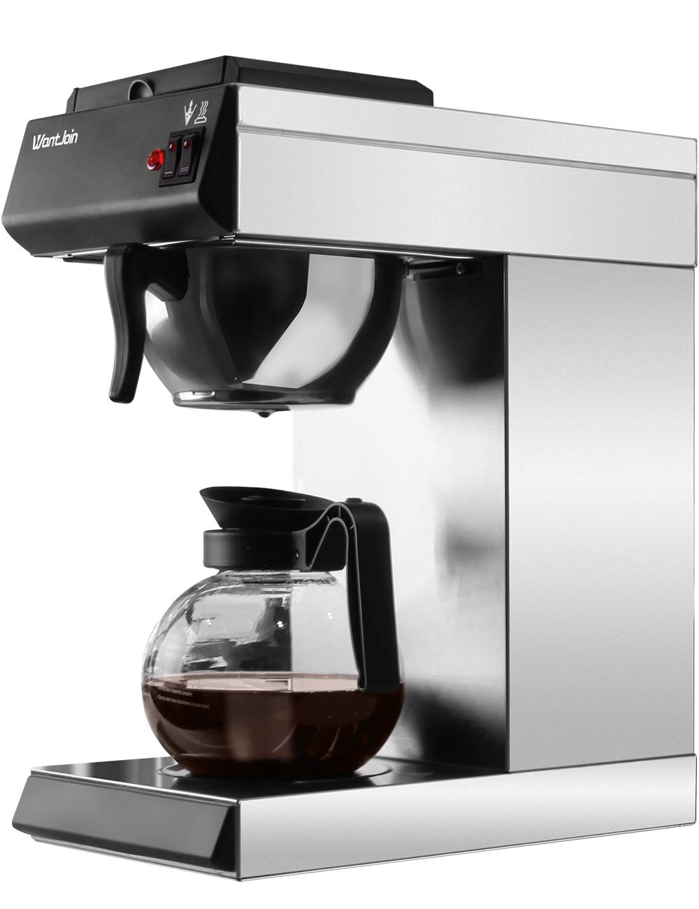 WantJoin Pourover Commercial Coffee Brewer, with Glass Carafe and 2 Kettle Warmers, 12-Cup Capacity coffee maker, Stainless Steel