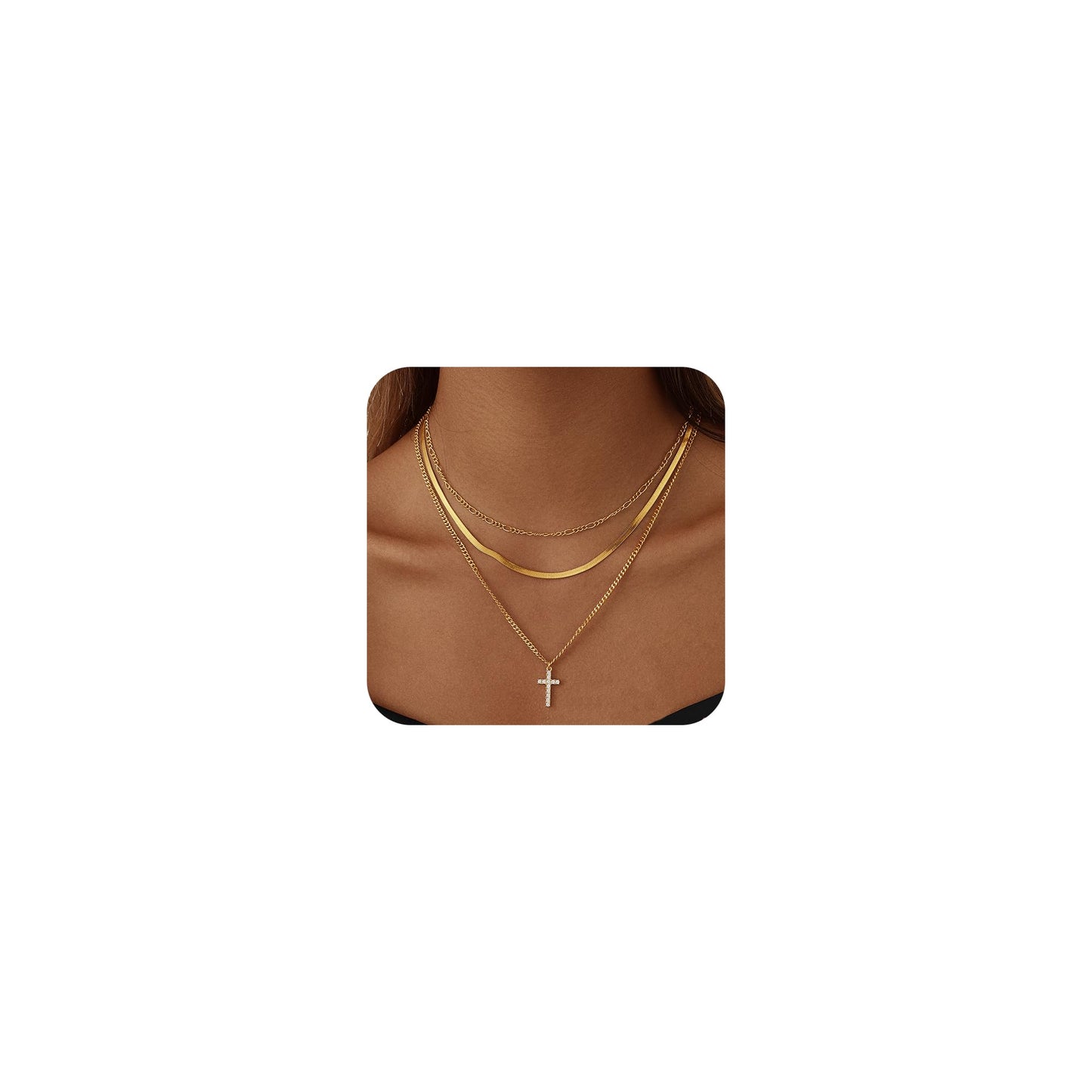 Nancomy Layered Gold Cross Necklaces for Women, Stack Stackable 14K Gold Plated Cubic Zirconia Pendant Necklace Set Dainty Choker Layering Necklaces for Women Faith Jewelry Religious Gifts