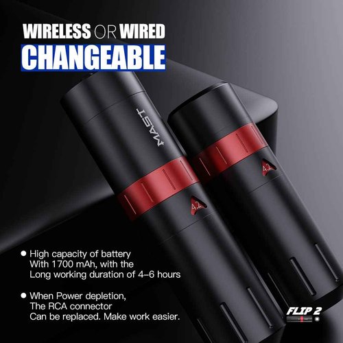 Mast Flip2 Wireless Tattoo Pen Machine Gun, Adjustable 6 Strokes 2.4-4.2mm, Rechargeable Battery Digital Display, Coreless Tattoo Motor by Mcore (1 Battery)