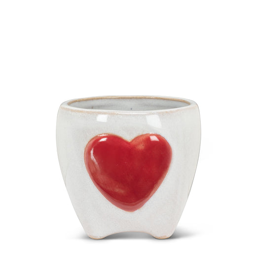 Abbott Collection Small Planter with Heart - Stoneware, White/Red (2.5 inches H)
