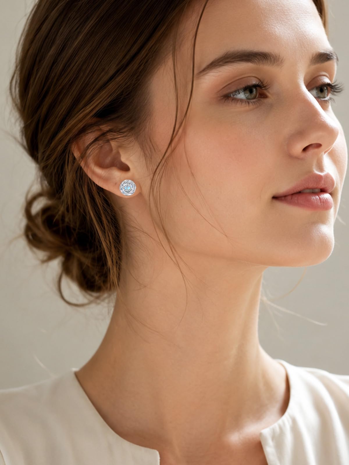 WINNICACA Moonstone Stud Earrings for Women Hypoallergenic Rose Earrings for Women 925 Sterling Silver Rose Jewelry for Sensitive Ears Birthday Mothers Day Gifts for Mom Grandma