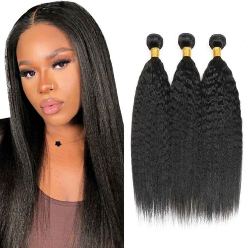 Giginger Brazilian Human Hair Bundles 24 26 28 Inch Natural Black Yaki Wave Bundles Human Hair Brazilian Natural Black Unprocessed Virgin Quick Weave Hair for Black Women