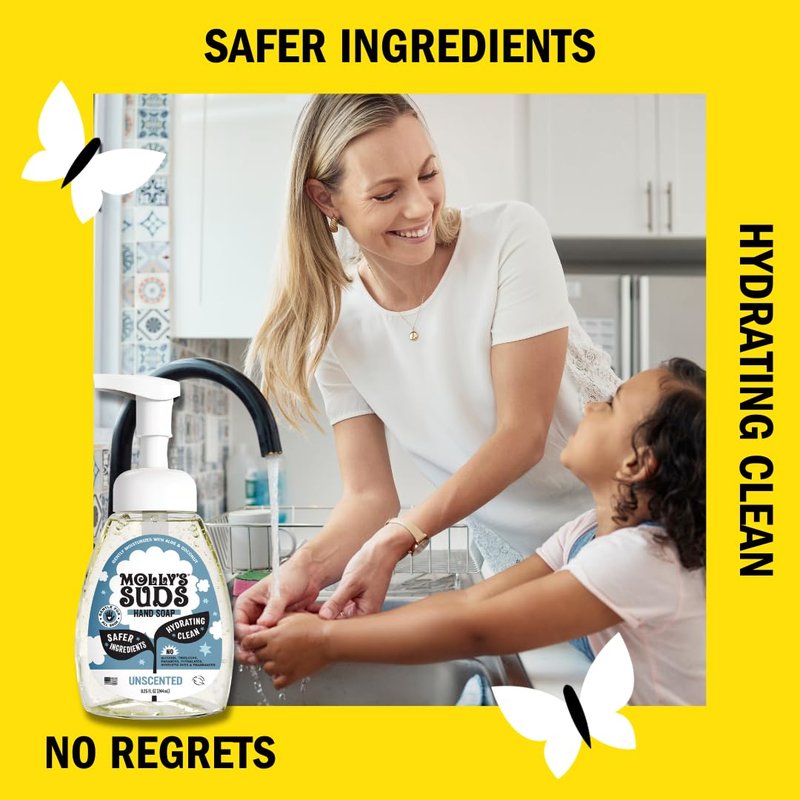 Molly's Suds Foaming Hand Soap - Made with Aloe and Coconut Oil | Moisturizing Hand Wash | Clean Ingredients, Infused with Essential Oils | Unscented - 8.25 Oz (Pack of 3)