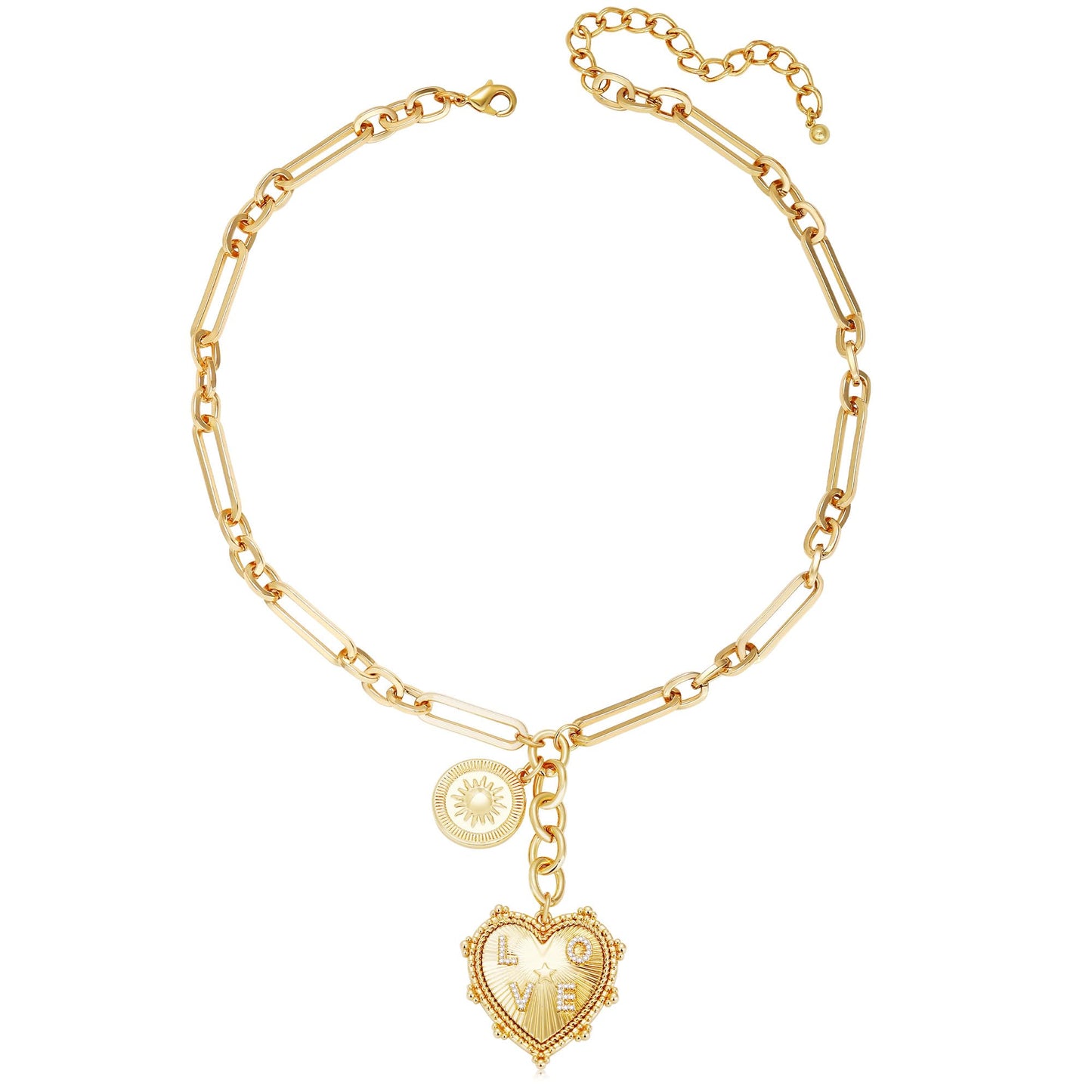 BONJOULRY 18K Gold Plated Chunky Heart Necklace for Women, Gold Heart Necklace Trendy Non Tarnish Statement Sunflower Pendant Charm Jewelry Birthday Gifts for Women