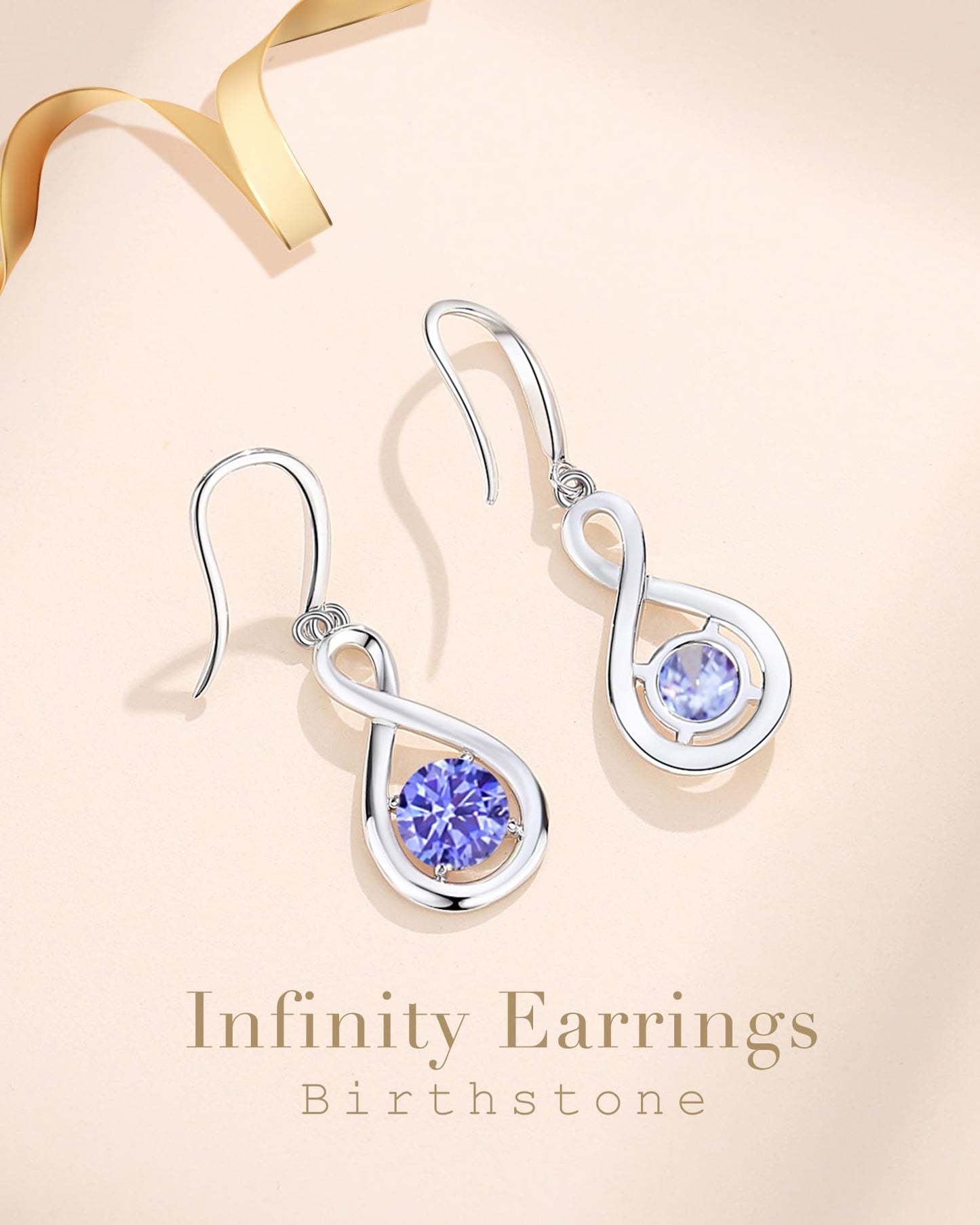 FANCIME Tanzanite Dangle Drop Earrings 925 Sterling Silver Dainty Infinity Gemstone December Birthstone Earring Fine Jewelry Birthday Mothers Day Gifts for Mom Her Women