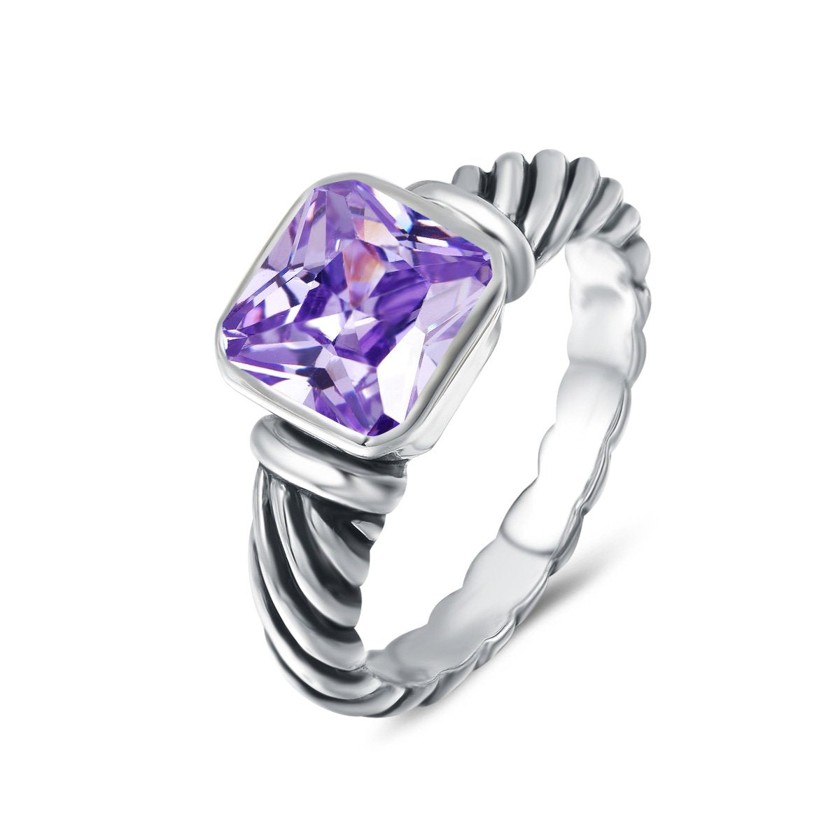 UNY JEWEL Twisted Cable Wire Petite CZ Ring Designer Inspired Fashion Brand Christmas Valentine Women Dupes Jewelry Gift (Purple, 7)