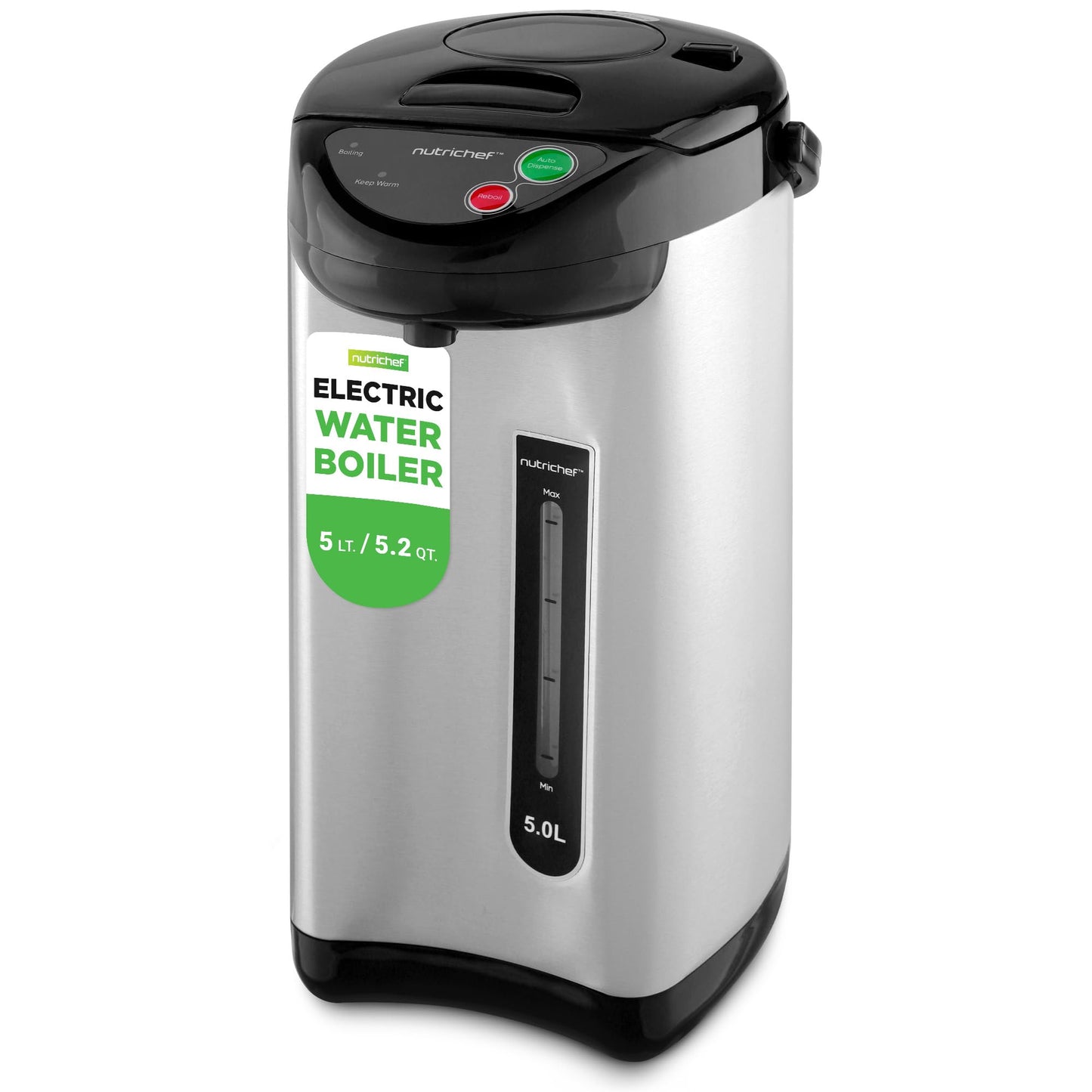 NutriChef 5.2 Qt Electric Water Kettle, Quick Heating, 5 Liter Digital Kettle with 5 Temperature Settings, Safety Lock, Stainless Steel, 3 Dispensing Options, Easy to Clean, 8.46" x 11.2" x 16.5"