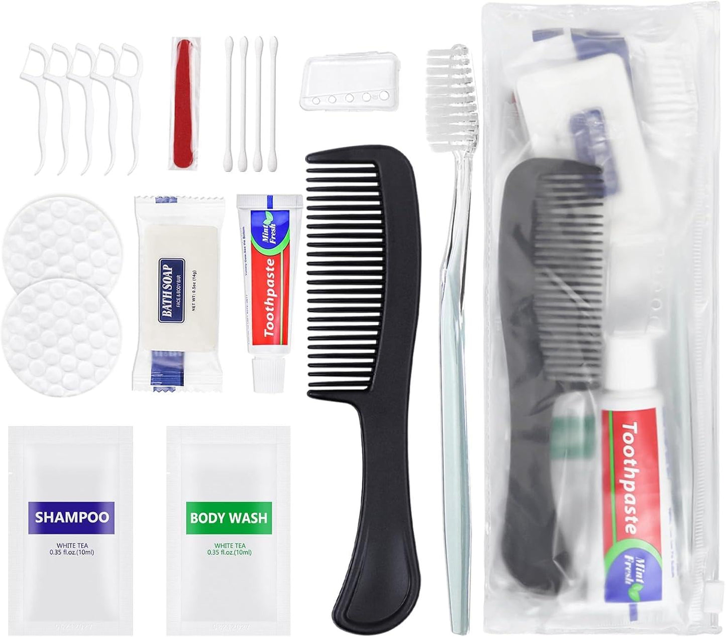 50 Sets Personal Hygiene Kit Bulk, Disposable Toothbrushes with Toothpaste Floss Comb Soap Cover Shampoo Body Wash and Vanity Kit, Toiletry Kits Homeless Supplies Bulk for Women,Men,Travel,Homeless