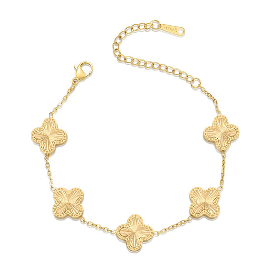 AIPPK 18K Gold Plated Clover Bracelet Dupes Gold Danity Bracelet for Women Flower Four Leaf Bracelets Lucky Jewelry Gifts for Women (Gold)