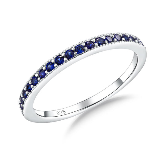 AGRULE Sapphire Eternity Band Stackable Wedding Rings for Men Women Sterling Silver Polished Finish September Birthstone Rings Saphire Ring Size 6
