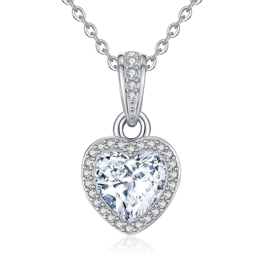 2 Carat Heart Shaped Moissanite Necklace 925 Sterling Silver Jewelry Cubic Zirconia Pendant Necklace Gifts for Mom Women Girlfriend Grandma Friend Lover Her Wedding Birthday Anniversary Engagement