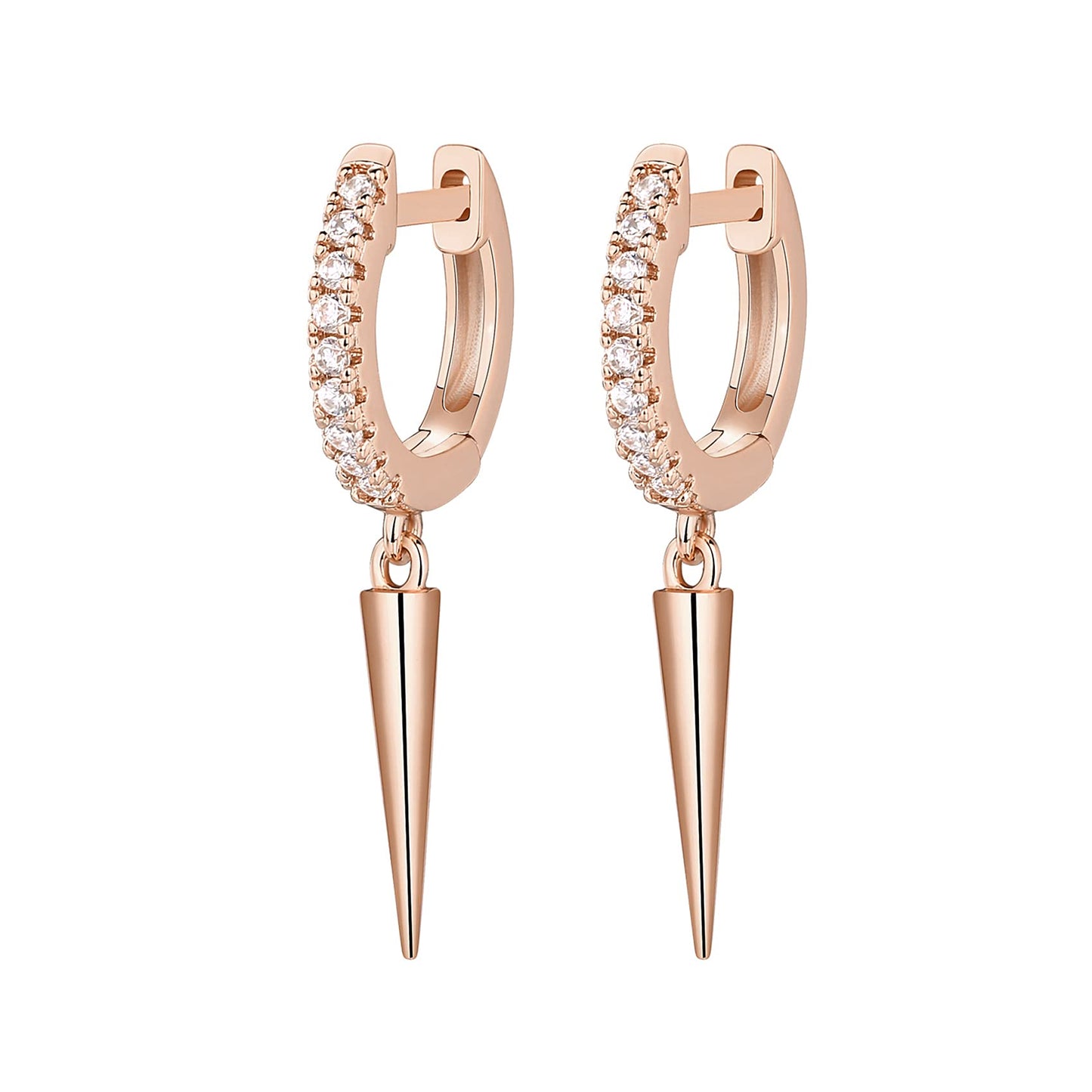 PAVOI 14K Rose Gold Plated S925 Sterling Silver Post Drop/Dangle Huggie Earrings for Women | Dainty Awl Earrings