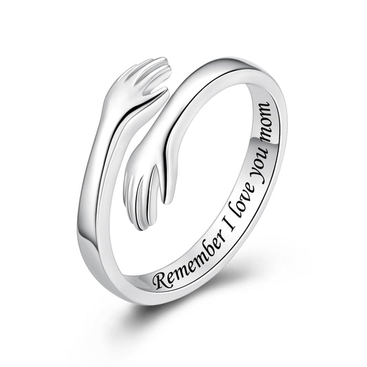 ACJFA Hug Rings for Women Sterling Silver Adjustable Ring Thumb Ring Birthday Mother Gifts Jewelry(Remember I love you mom)