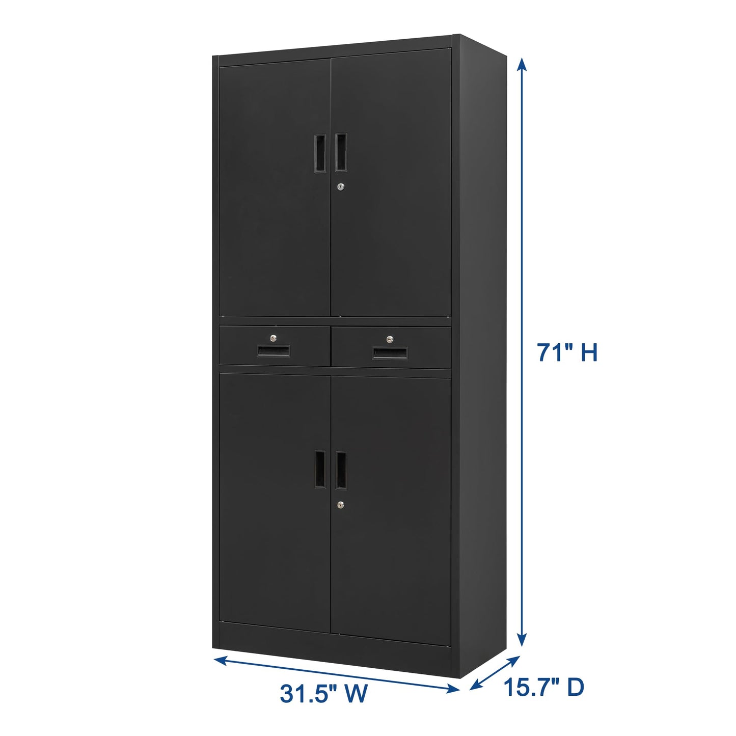 Wanfu Metal Storage Cabinet, 71" Locking Storage Cabinet with Adjustable Shelves and 2 Drawers, Steel Cabinets for Office, Garage, Home, School, Utility Room(Black)
