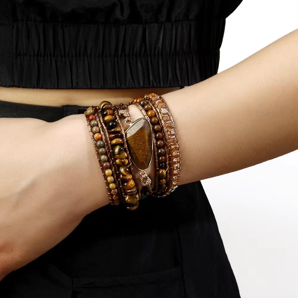 ZOSOJONA Boho Wrap Bracelet for Women, Handmade Natural Imperial Jasper Multi-Layer Stone Beaded Bracelet, Bohemian Healing Crystal Stone Jewelry Gifts