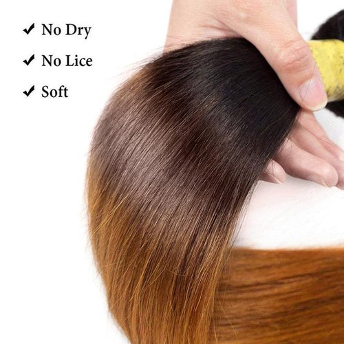 Hydtxc T1B/4/30 Straight Human Hair Bundles 18 20 22 Inch Omber Chocolate Brown 12A Raw Unprocessed Brazilian Virgin Quick Weave Hair for Black Women