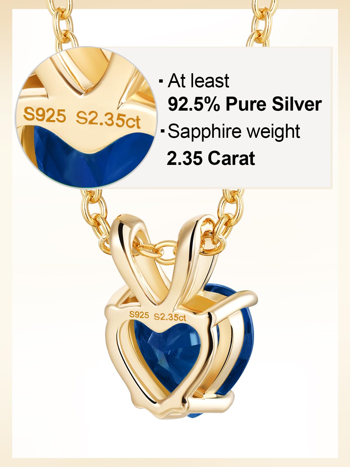 CYW 1 Carat Blue Sapphire Small Gold Heart Necklace for Women 925 Sterling Silver Solitaire Pendant Necklace