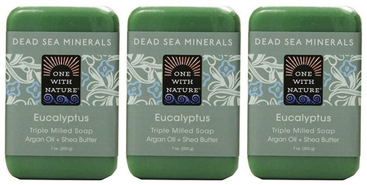 One With Nature Eucalyptus Soap (Pack Of 3) With Dead Sea Minerals, Argan Oil, Shea And Eucalyptus Essential Oil, 7 Oz. Each