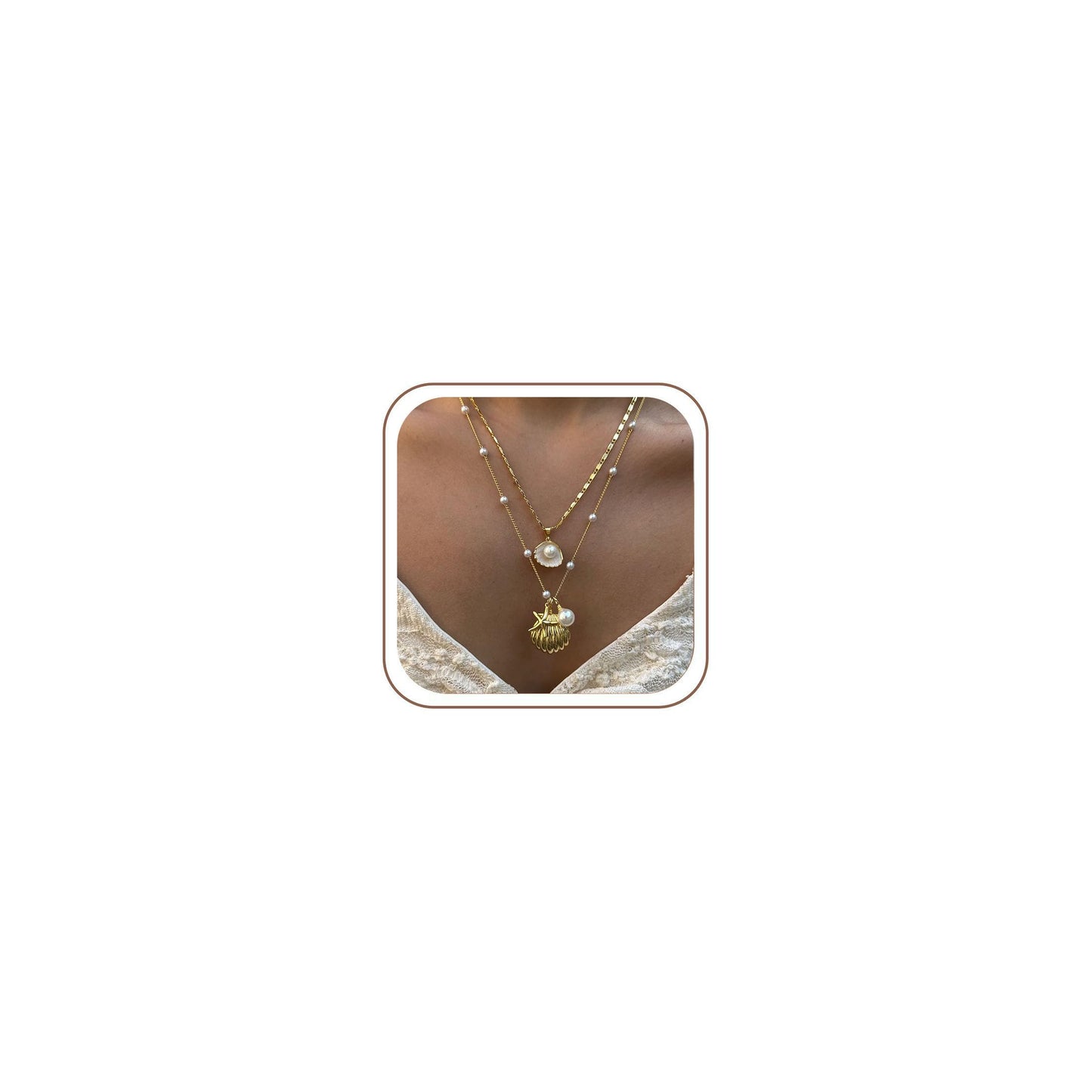 Drogomen Sea Shell Necklace for Women Layered Shell Charm Necklaces Boho Ocean Starfish Seashell Necklace Summer Beach Vacation Essentials Jewelry for Women (AW)