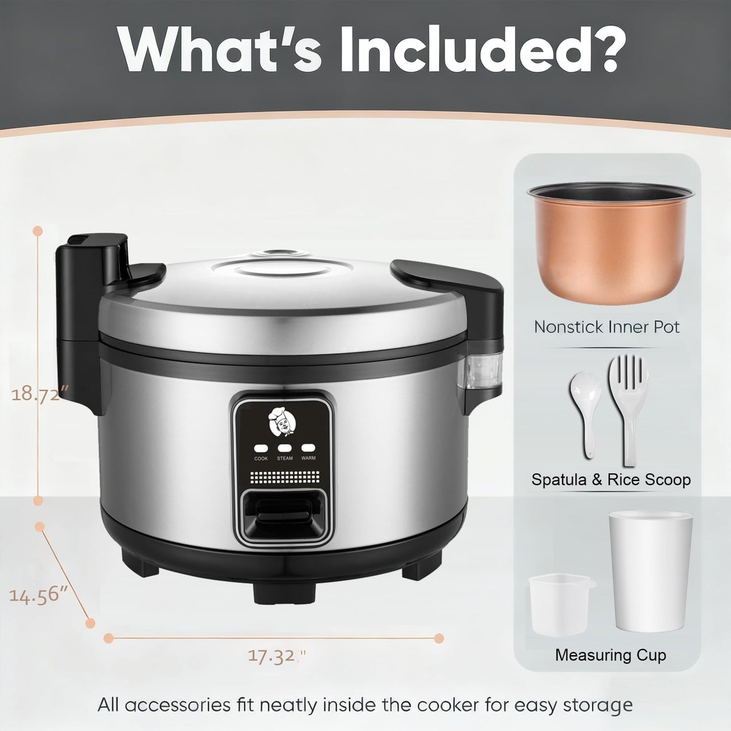 15L Large Capacity Commercial Rice Cooker & Food Warmer 84 cups cooked / 32 cups uncooked Stainless Steel rice Electiric Rice Cooker | One Touch | Automatic Warm with Non-Stick Inner pot