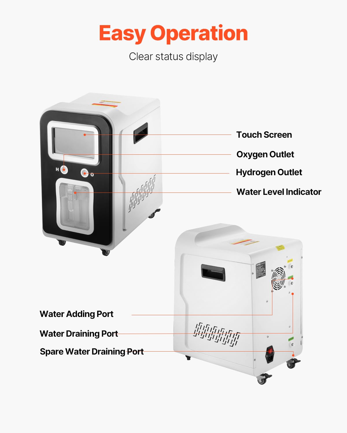 VEVOR Hydrogen Inhalation Machine, 99.99% High Purity Hydrogen Inhaler, HO-Separated 1800ml/min Dual Port Hydrogen Oxygen Inhaler, Hydrogen-Rich Water Generator with Wheels for Home Travel