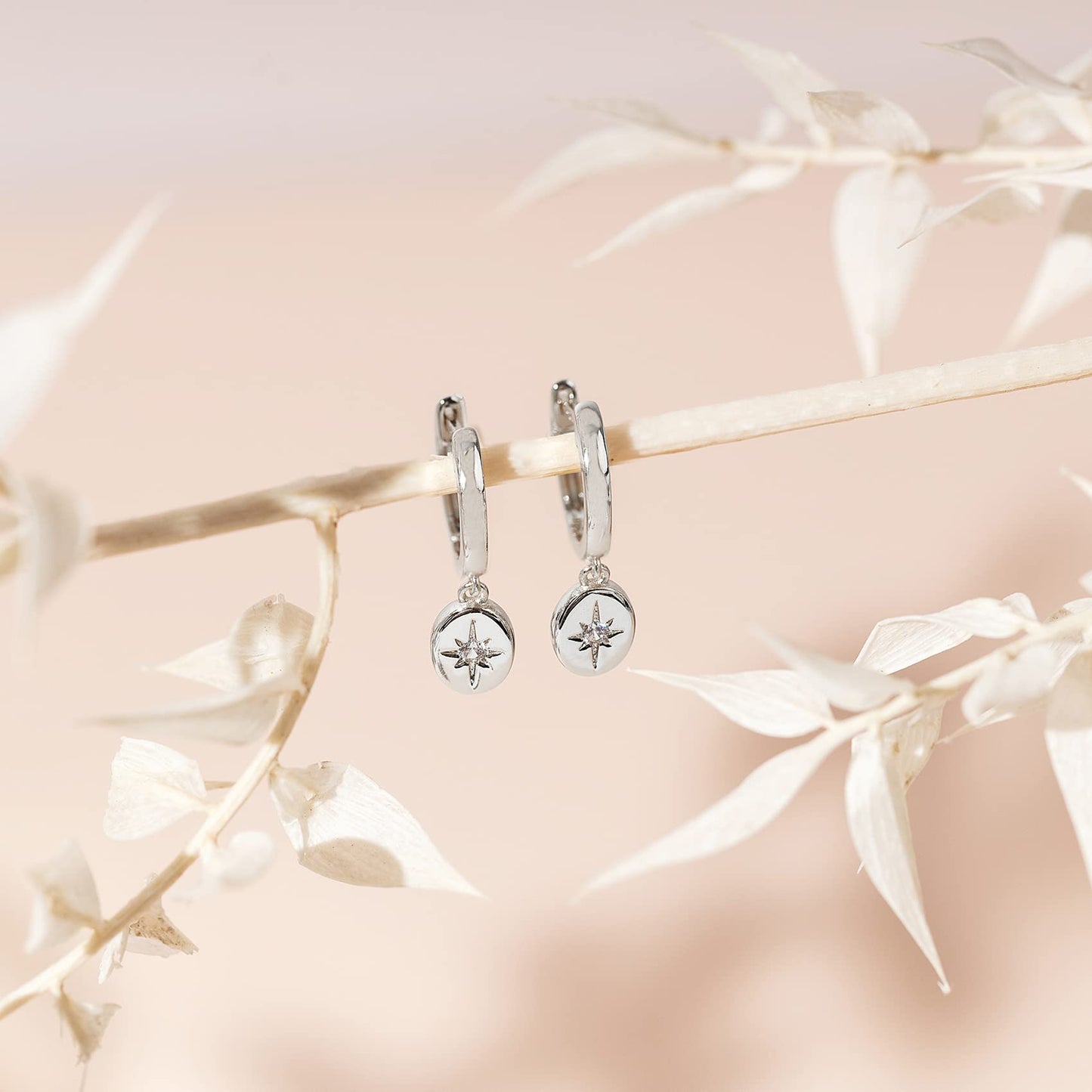 PAVOI Rhodium Plated 925 Sterling Silver Post Celestial Dangle Huggie Hoop Earrings For Women - Trendy Starbusrst Drop Hoop Earrings - Cubic Zirconia Small Hinged Huggies