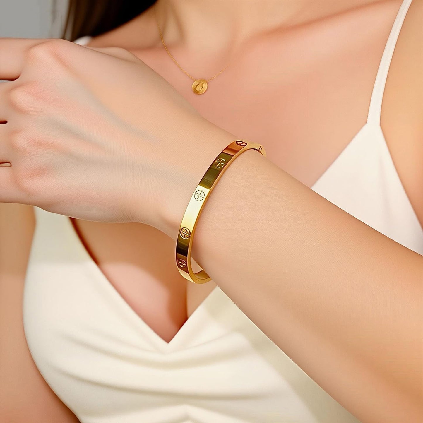 Camhanno Gold Bracelets for Women - Stackable Bangles with Friendship & Love Theme - Stainless Steel Jewelry Gift for Her (Style 10)