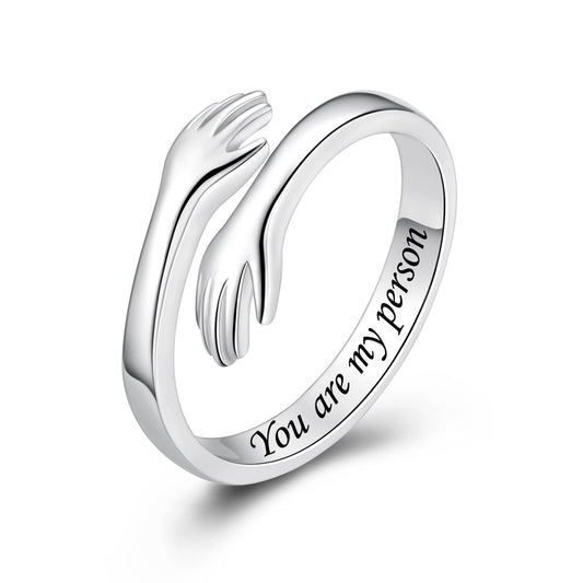 ACJFA Hug Rings for Women Sterling Silver Adjustable Ring Thumb Ring Birthday Mother Gifts Jewelry(You are my person)