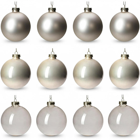 12pcs, 3.15" Glass Christmas Ball Ornaments, Large Champagne Hanging Christmas Baubles for Xmas Tree Decoration, Vintage Bulb Ornaments in Bulk, Wedding Party Gift