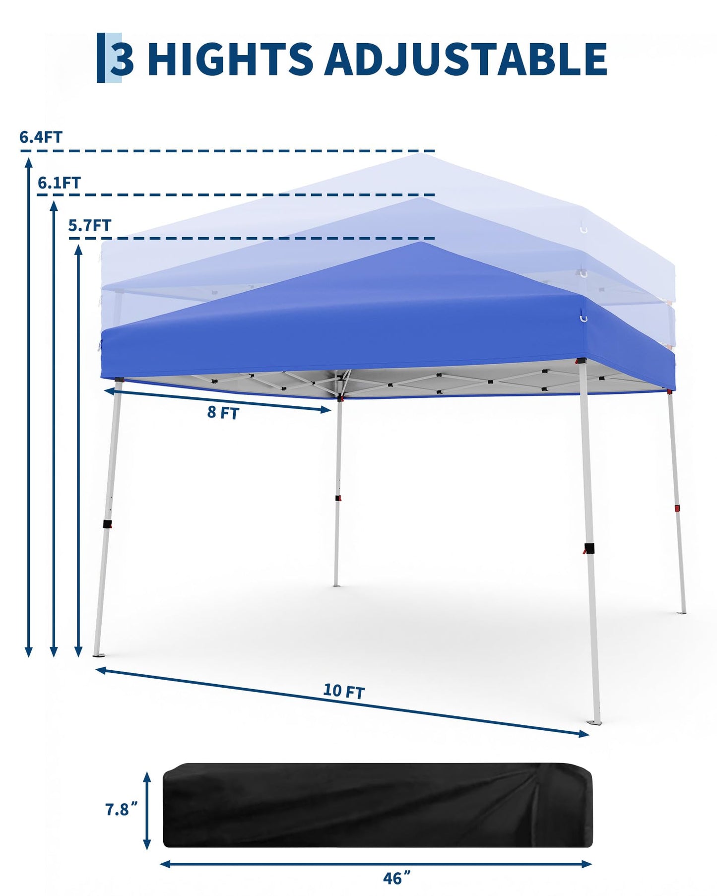 Canopy Tent, GarveeLife 10X10 FT Pop Up Canopy Outdoor Instant Tent Slant Legs with Carrying Bag, Portable Gazebo Shelter for Patio Deck Garden Beach - 8X8 FT Canopy Cover (Blue)