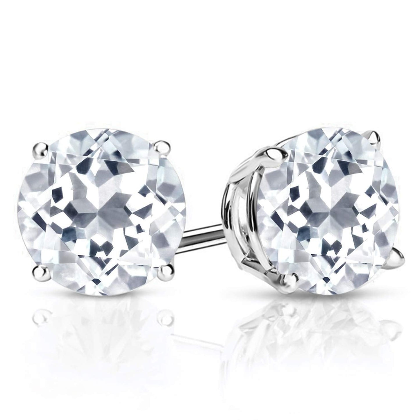 Gem Stone King 2-4 Cttw Round Gemstone Birthstone Stud Earrings For Women Men | 925 Sterling Silver | Round 7MM | Fine Jewelry Gifts for Women Her Mom Wife Men | White Topaz-November