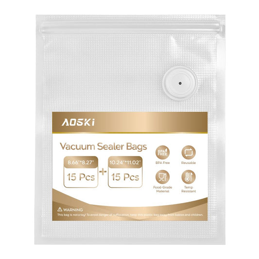 Reusable Vacuum Sealer Bags for Food: 30Pcs BPA-Free Reusable Vacuum Seal Bags with Air Valve & 2 Seal Clips, Plastic Clear Freezer Safe Vacuum Food Storage Bags, Microwaveable Seal Bags for Kitchen