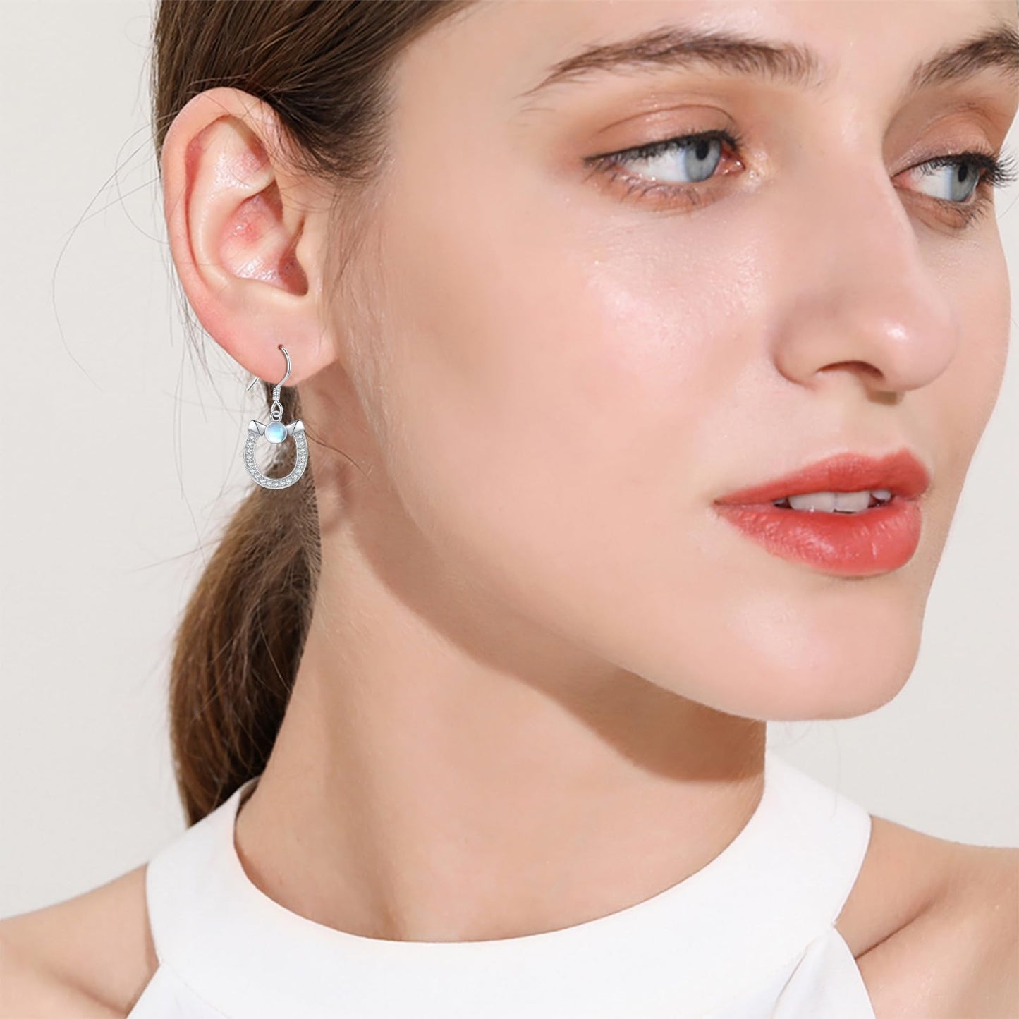 KoyeKei Horseshoe Earrings for Women 925 Sterling Silver Horse Shoe Dangle Drop Earrings Moonstone Jewelry Western Country Gifts for Horse Lovers