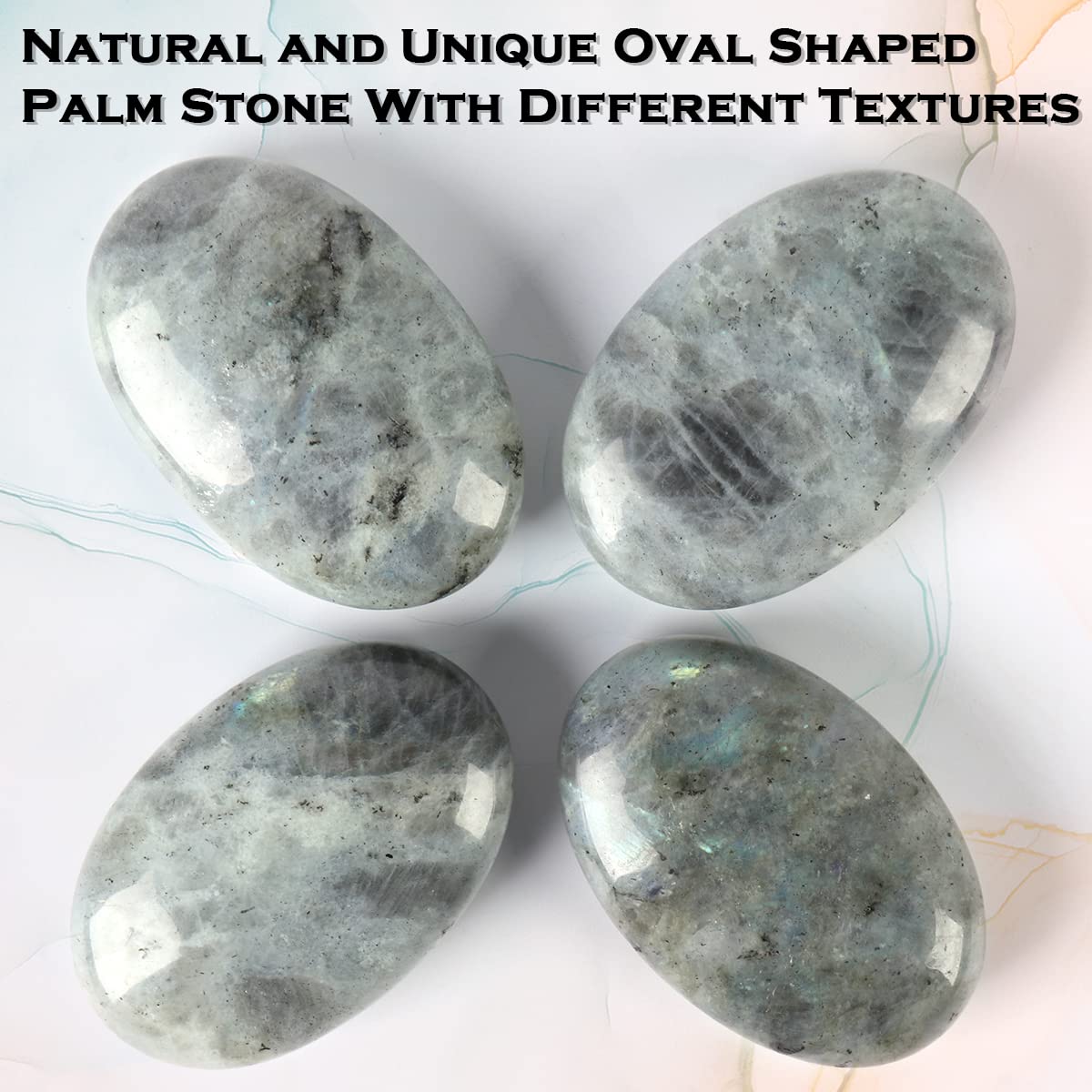 CASMON White Moonstone Oval Palm Stones, Pocket Worry Stone for Anxiety Stress Relief Therapy, Natural Polished Energy Stone Healing Crystal (1PC)