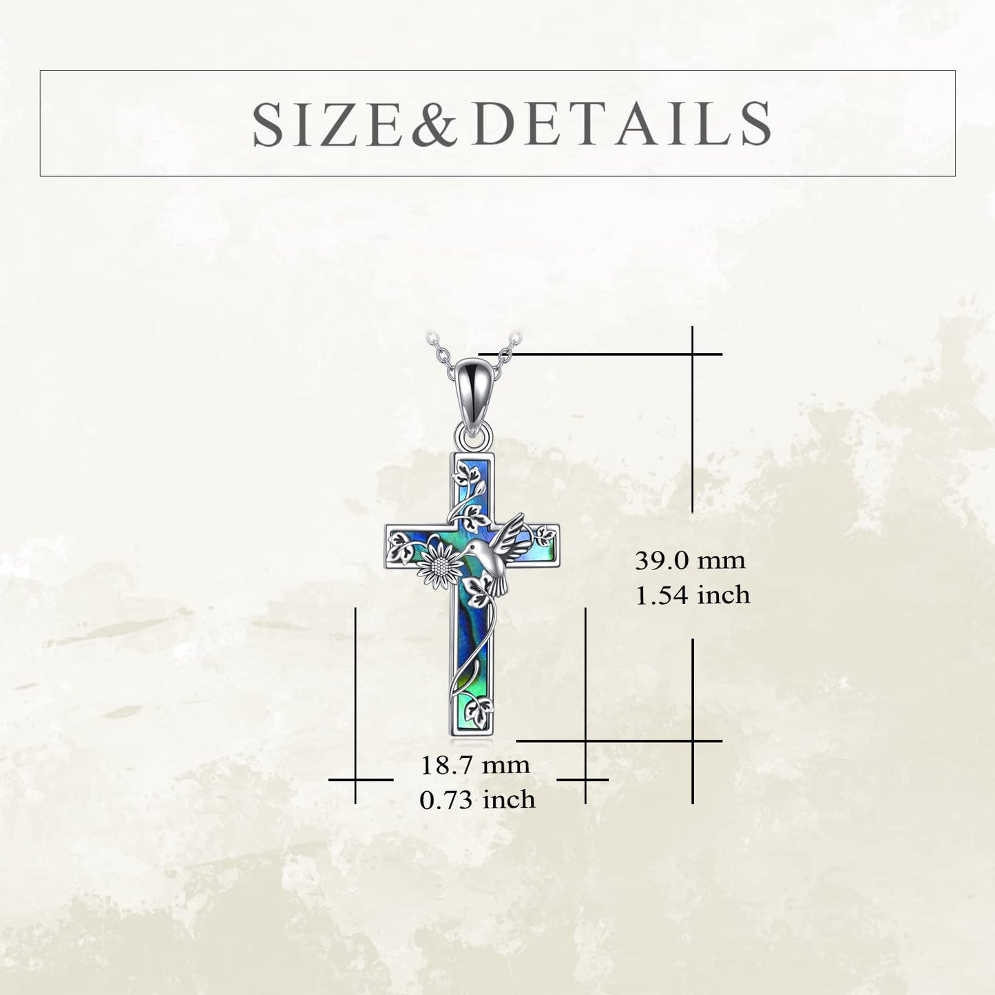 YFN Sunflower Cross Necklace Sterling Silver Hummingbird Cross Pendant Abalone Shell Jewelry Religious Christian Baptism Gifts for Her Women