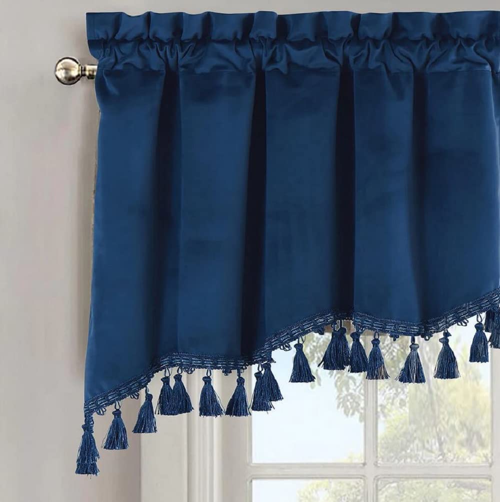 Royal Hotel Bedding Velvet Swag Valance, Set of 2 Pieces 35 x 30 Inches Each, Top Rod Pocket Heavyweight Velvet, Navy, 70 Width by 30 inches Long