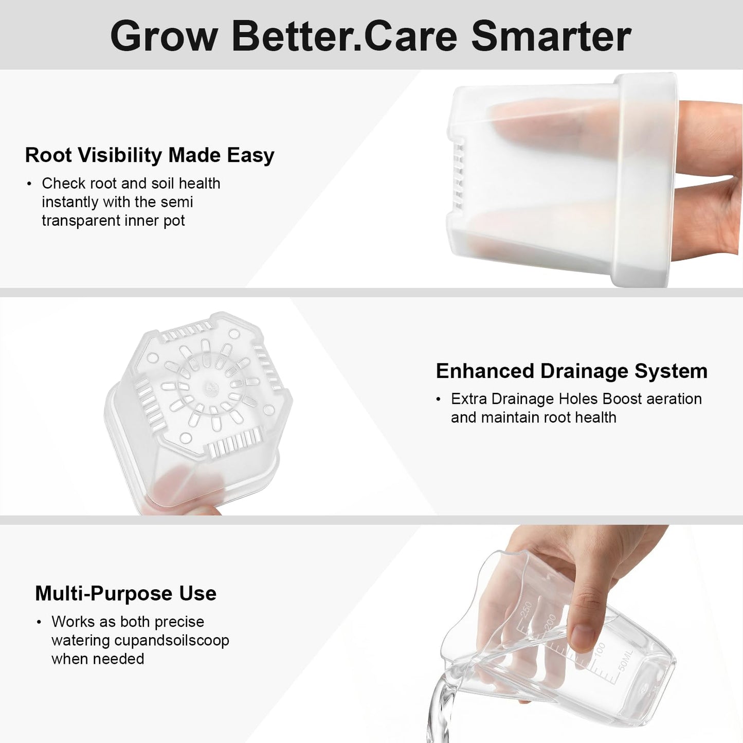15-Pack 2.5 Inch Mini Self Watering Pots for Indoor Plants, Semi Hydroponic Pots, Small Clear Plastic Planters, Drainage Hole, Water Level Indicator, African Violets, Alocasia, Cutting, Seeding