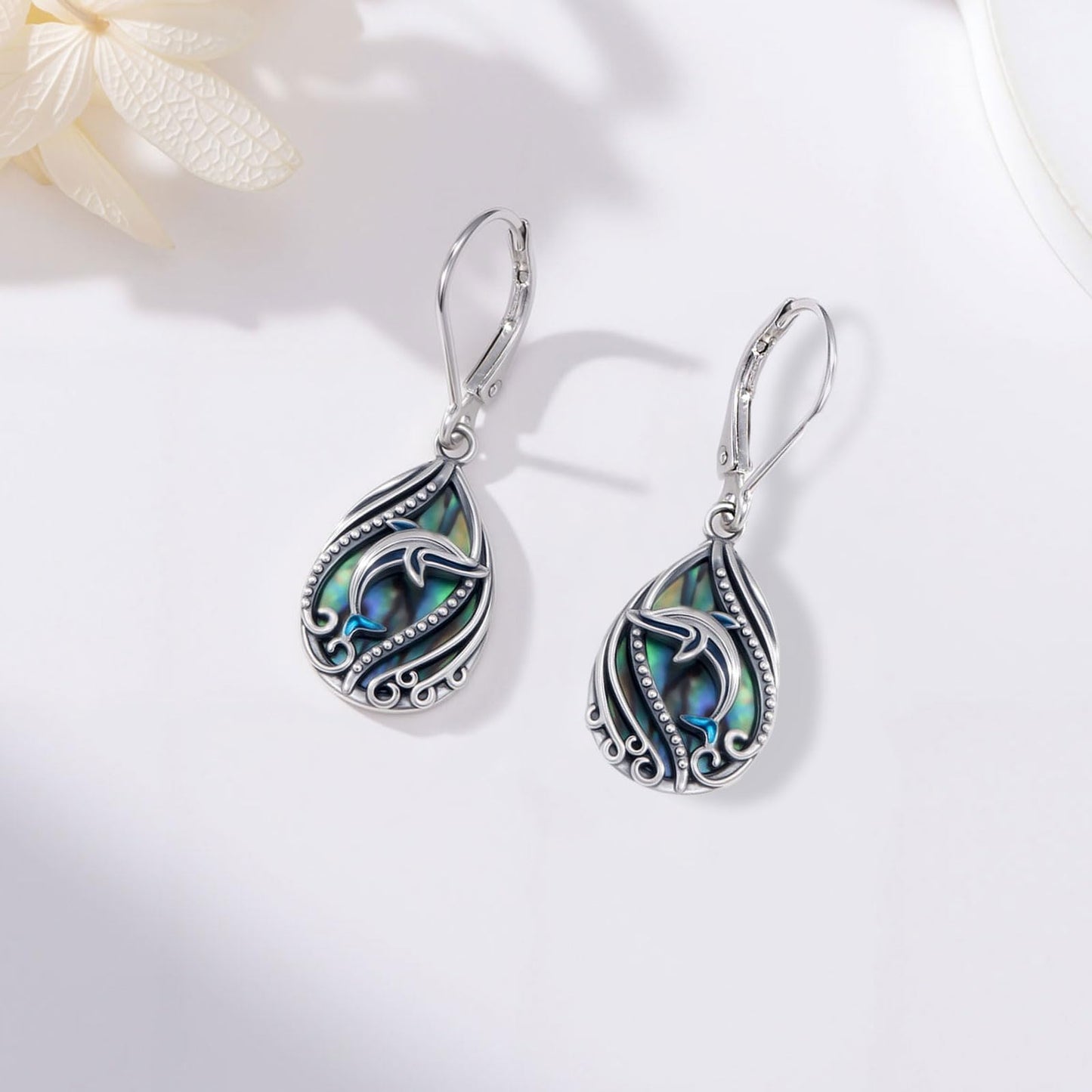 YYmqmq Abalone Whale Earrings 925 Sterling Sliver Whale Dangle Drop Earrings Leverback Ocean Jewelry Beach Themed Gifts for Women Girlfriend Mom