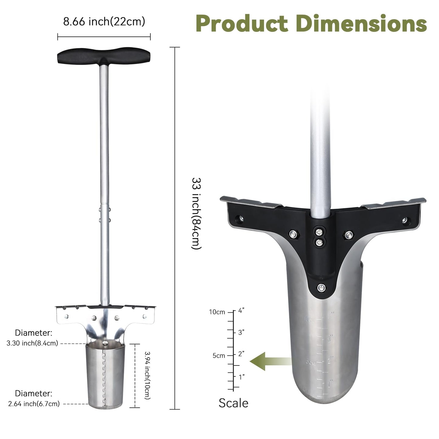 CRAFTZONE Bulb Planter Tool with Long Handle and Foot Pedal Heavy Duty High Carbon Steel Garden Dibber Sod Plugger Cutter for Planting Bulbs Tubers and Lawn Care, for Digging, Grass Plug, Soil, Tulips