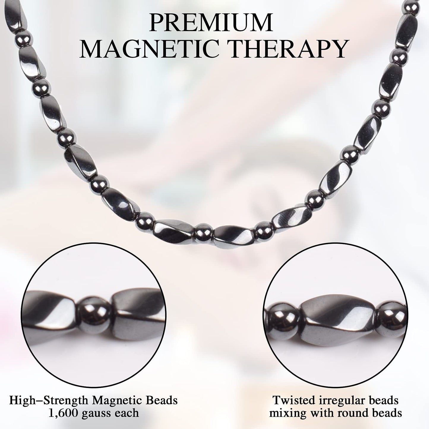 IRUMENG Magnetic Hematite Necklace for Men Women, Magnetic Stone Necklace to Soothe Neck Shoulder Discomfort, Reduce Fatigue Improve Daily Relaxation-19.6 inch (50cm)