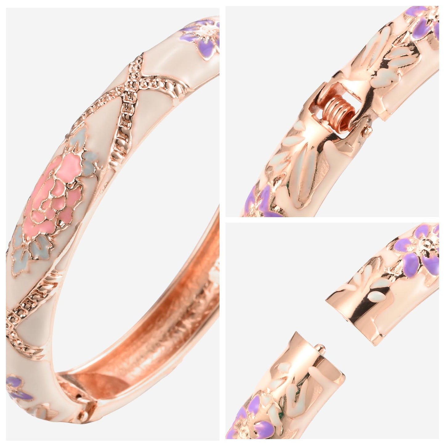 UJOY Fashion Bracelet Colorful Enameled Sunflower Cuff Bangle Cloisonne Bracelets Jewelry Gift for Women 55A128 Cream White