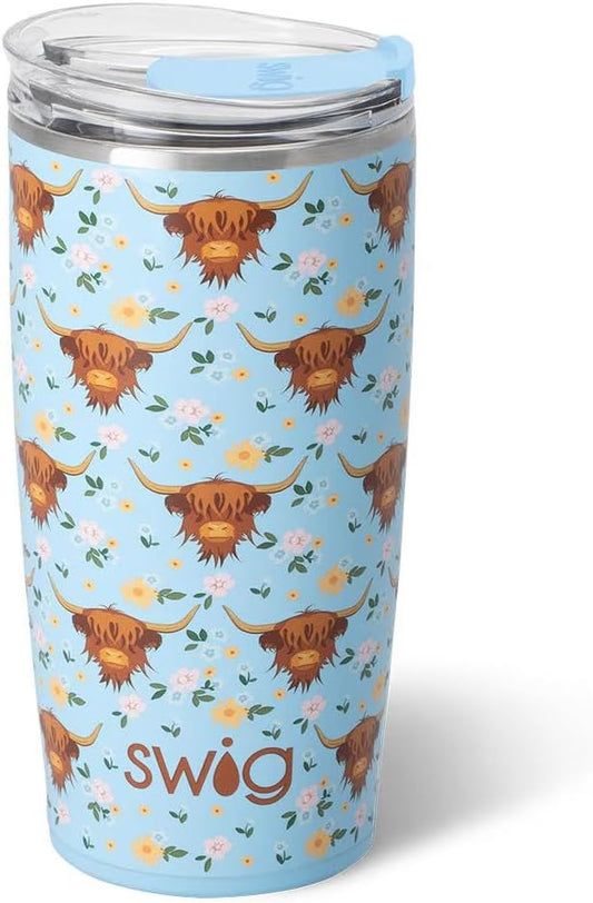 Swig Life 22oz Insulated Tumbler, Travel Coffee Tumbler with Lid, Cup Holder Friendly Travel Coffee Mug, Stainless Steel, 22 oz Tumblers, Reusable Insulated Mug with Lid (Holy Cow)