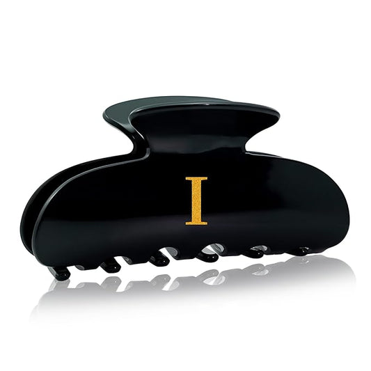 Acrylic Letter Hair Clips for Women - Black Monogram Hair Claw Alphabet Large Hair Clip, Fashion Glitter Claw Clips Elegant And Durable Hair Accessory, Letter I