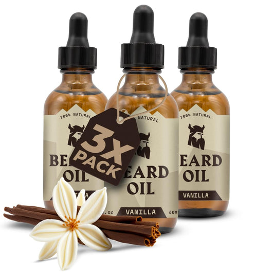 Striking Viking Beard Oil for Men - 2 Fl Oz, Pack of 3, Vanilla - Nourishing Jojoba, Almond & Argan Oil Blend - Fuller Beard Growth - Itch & Flake-Fighting Tea Tree