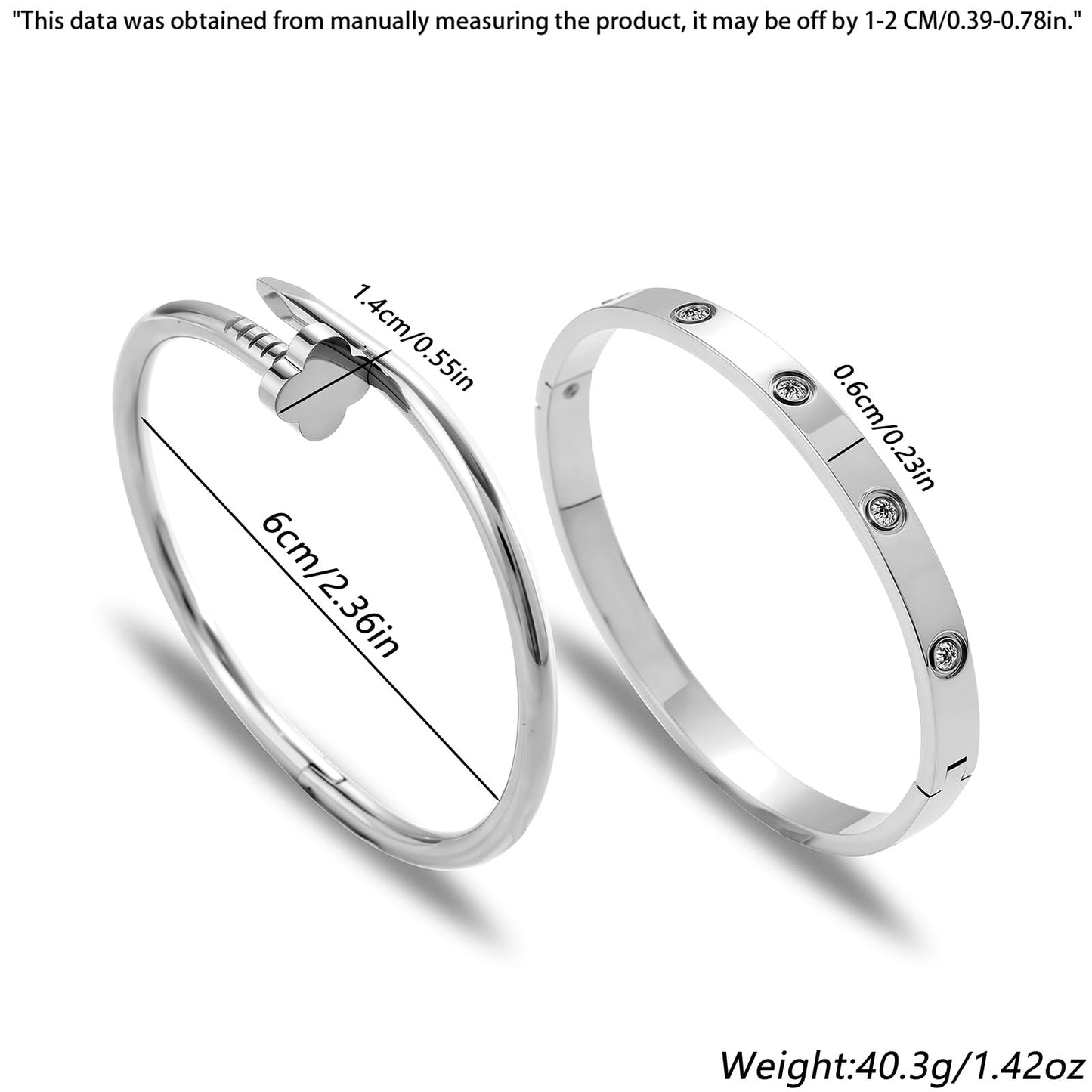 Acnode Gold Bangle Bracelets for Women -2PCS Friendship & Love Bangle Bracelet Clover Nail Bracelet Stack Set Trendy Non-Tarnish Stainless Steel Jewelry Gifts for Mom Wife Her