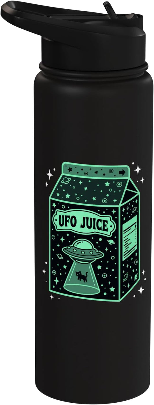 UFO Juice Retro Cat Abduction Alien Space Milk Cosmos Stainless Steel Insulated Water Bottle