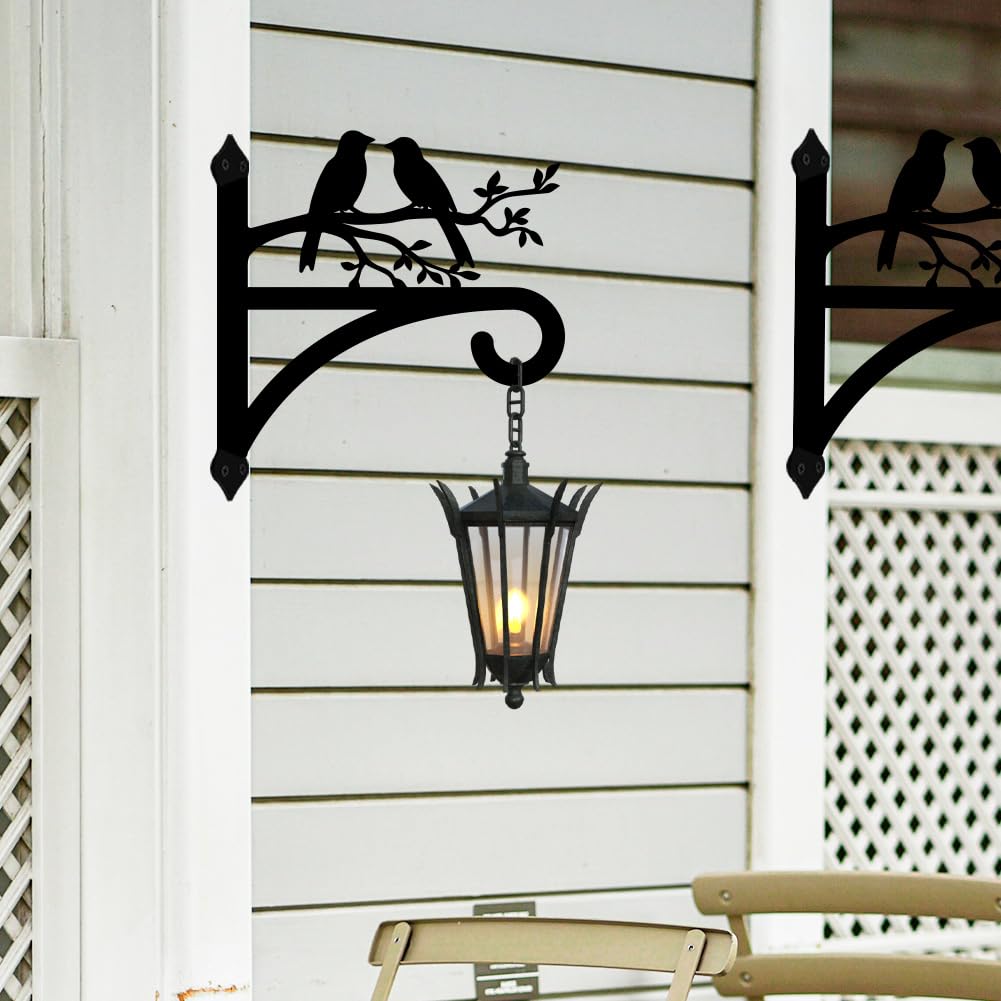 peacoblue Iron Plant Hangers Hooks for Outdoor Indoor Hanging Plants Flower Fern Pots Lantern Bird Feeder,12"x13.6" Weather Resistant Metal Wall Holder for Porch Garden Farmhouse(Branches and Birds)