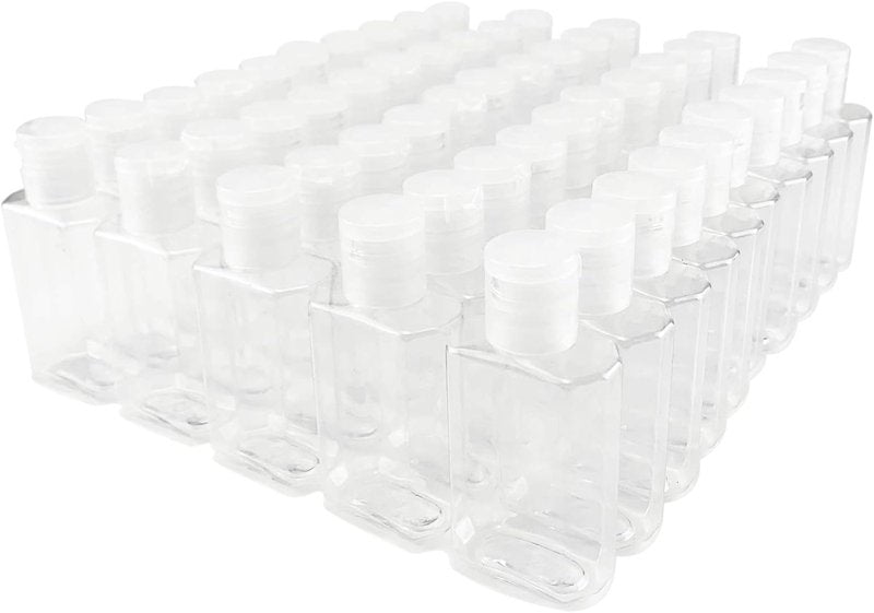 Travel Size Hand Sanitizer Bottles - 2oz Clear Refillable Flip-Top Containers | 50 Pack for Shampoo & More