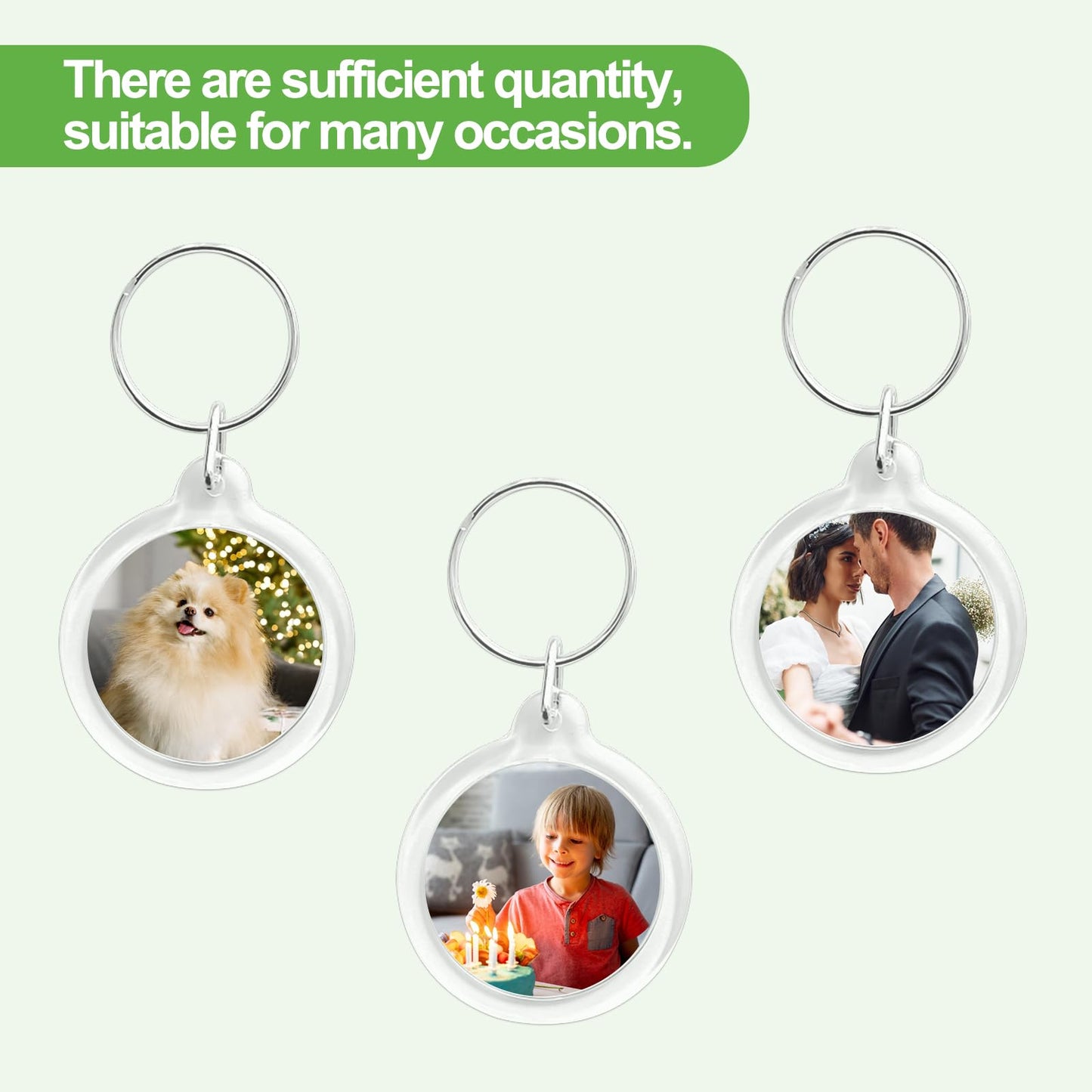BRT Bearingshui 50pcs Pendant Picture Frame Keyrings, Clear Acrylic Photo Frame Keyring Holder, Make Your Own Personalized Keyring Kit, Round Blank Photo Insert Keychain for DIY Craft
