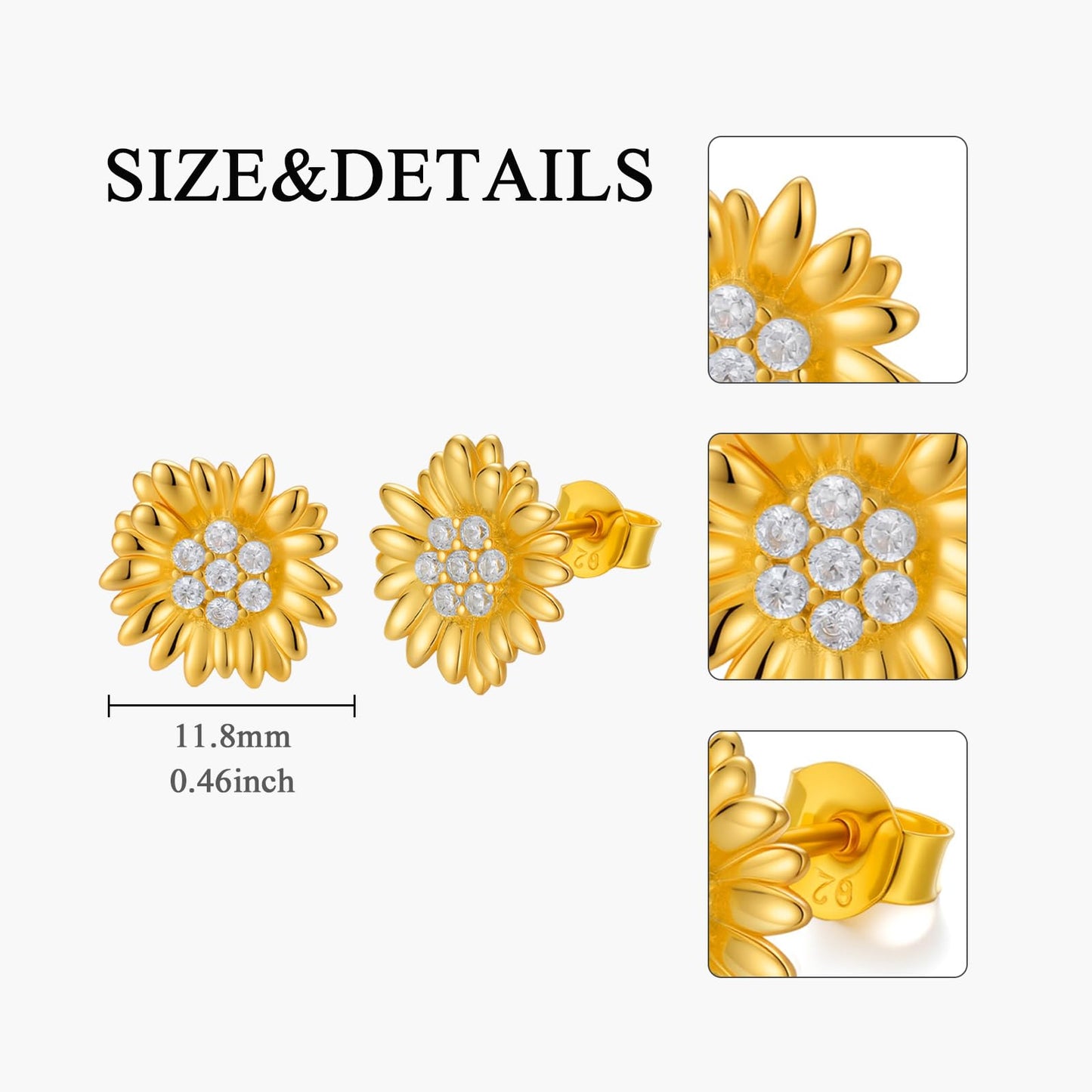 Diamond Sunflower Earrings for Women, 925 Sterling Silver Sunflower Stud Earrings with Lab Grown Diamonds Jewelry Gifts for Christmas Mothers Day Birthday